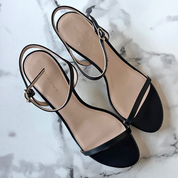 NEW Stuart Weitzman Dancer 60 Black Leather Sandals Size 10.5 - Picture 7 of 9